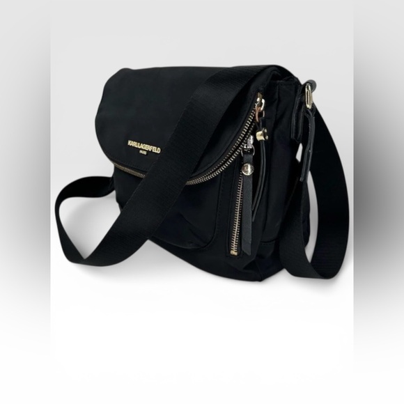 Karl Lagerfeld Handbags - Karl Lagerfeld Black Cara Messenger Bag w/ Gold Details